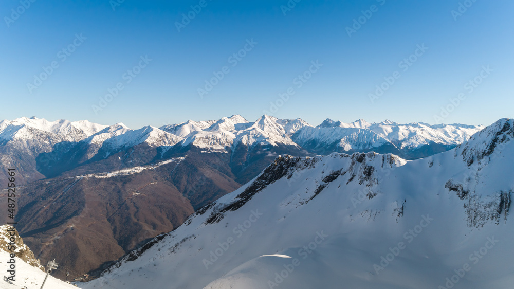 AIR VIEW: Mountain - panorama. Nature landscape image. snowy mountains in the Alps