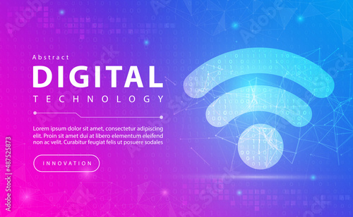 Digital technology and 4G 5G 6G network wireless internet Wi-fi connection banner pink blue background concept with technology line light effects, abstract tech, illustration vector for graphic design