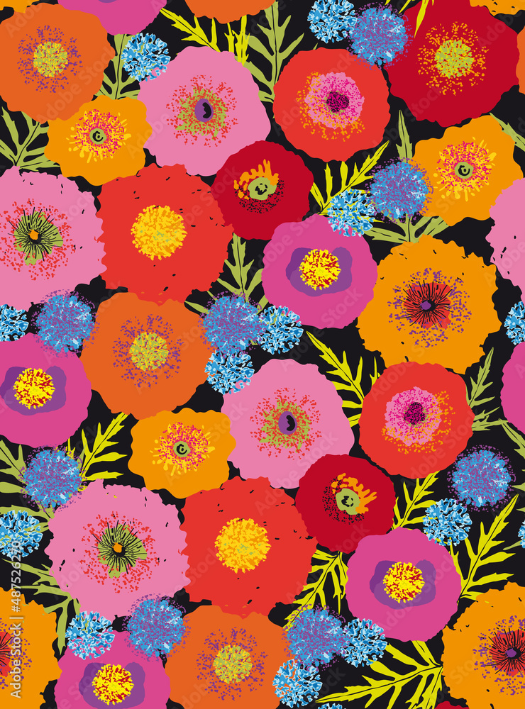 Pop colorful flowers background pattern seamless Pop colorful flowers background pattern seamless