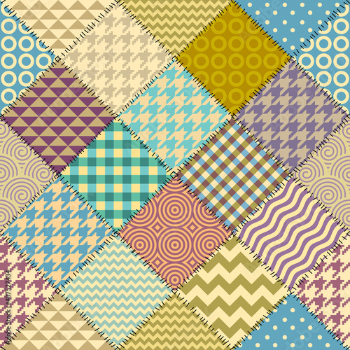 Patchwork textile pattern. Seamless quilting design background.