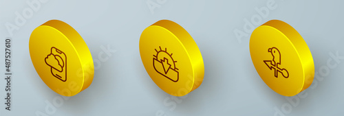 Set Isometric line Weather forecast app, Sunset and Rooster weather vane icon. Vector