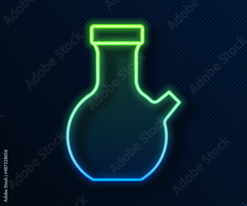 Glowing neon line Test tube and flask chemical laboratory test icon isolated on blue background. Laboratory glassware sign. Vector