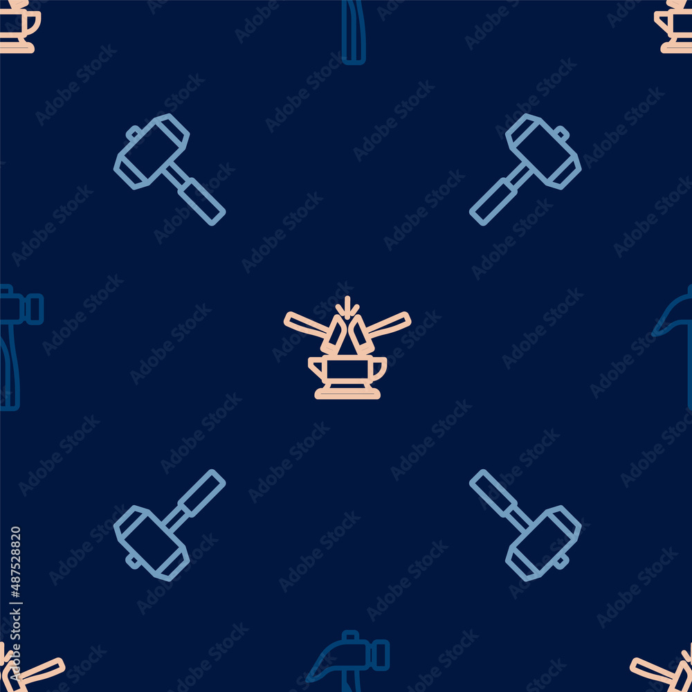 Set line Hammer, Sledgehammer and Anvil and on seamless pattern. Vector Set line Hammer, Sledgehammer and Anvil and on seamless pattern. Vector