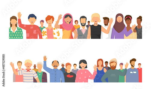 Multiethnic group of people standing together community and togetherness concept, diversity portrait. Characters men and women isolated on white. Crowd community. Social diversity friends or relatives
