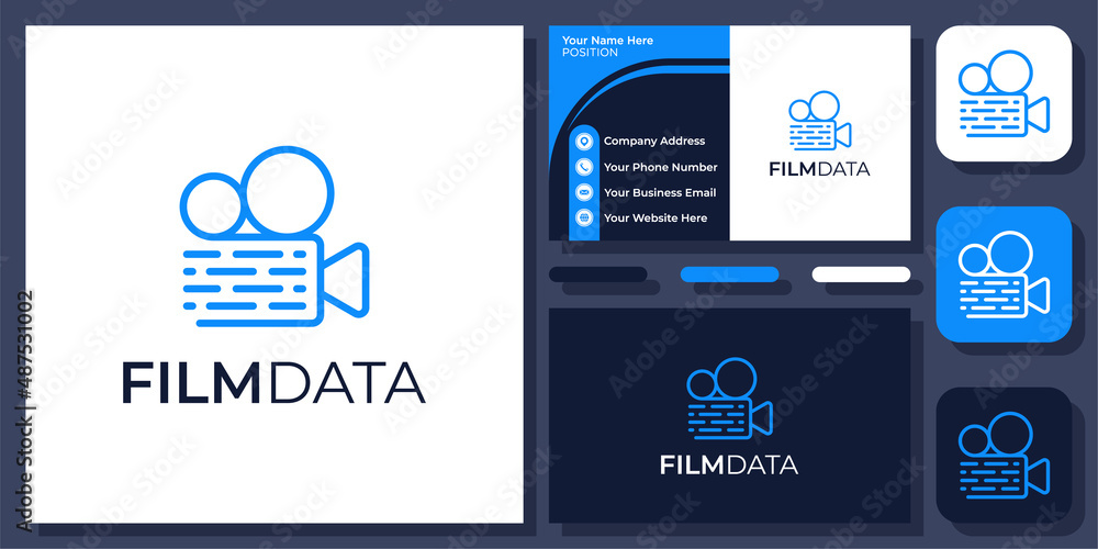 Camera Film Data Technology Digital Movie Cinema Modern Simple Vector Logo Design with Business Card