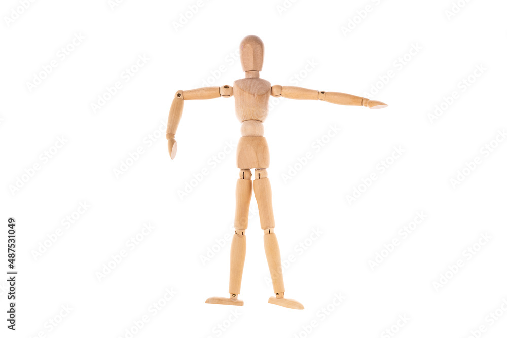 wooden man spread his arms isolated on white background wooden man spread his arms isolated on white background