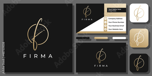 Initial Letter F Signature Gold Handwritten Golden Handwriting Vector Logo Design with Business Card