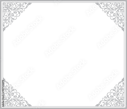 Decorative frame Elegant vector element for design in Eastern style, place for text. Floral gray and white border. Lace illustration for invitations and greeting cards.