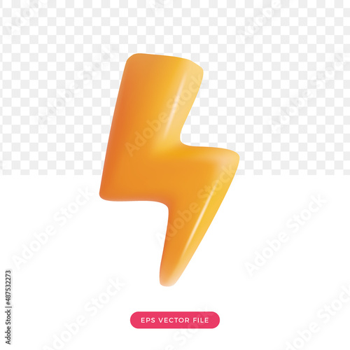 thunder bolt 3d. cute cartoon stlye. 3d cartoon icon.