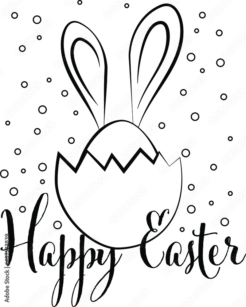 Obraz premium black lettering happy easter rabbit in egg shell