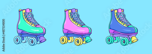 Roller skates illustration. Retro roller skates. 90s fashion. Disco style. 90s style vector. 1990s trendy illustration. Nostalgia for the 90s. photo
