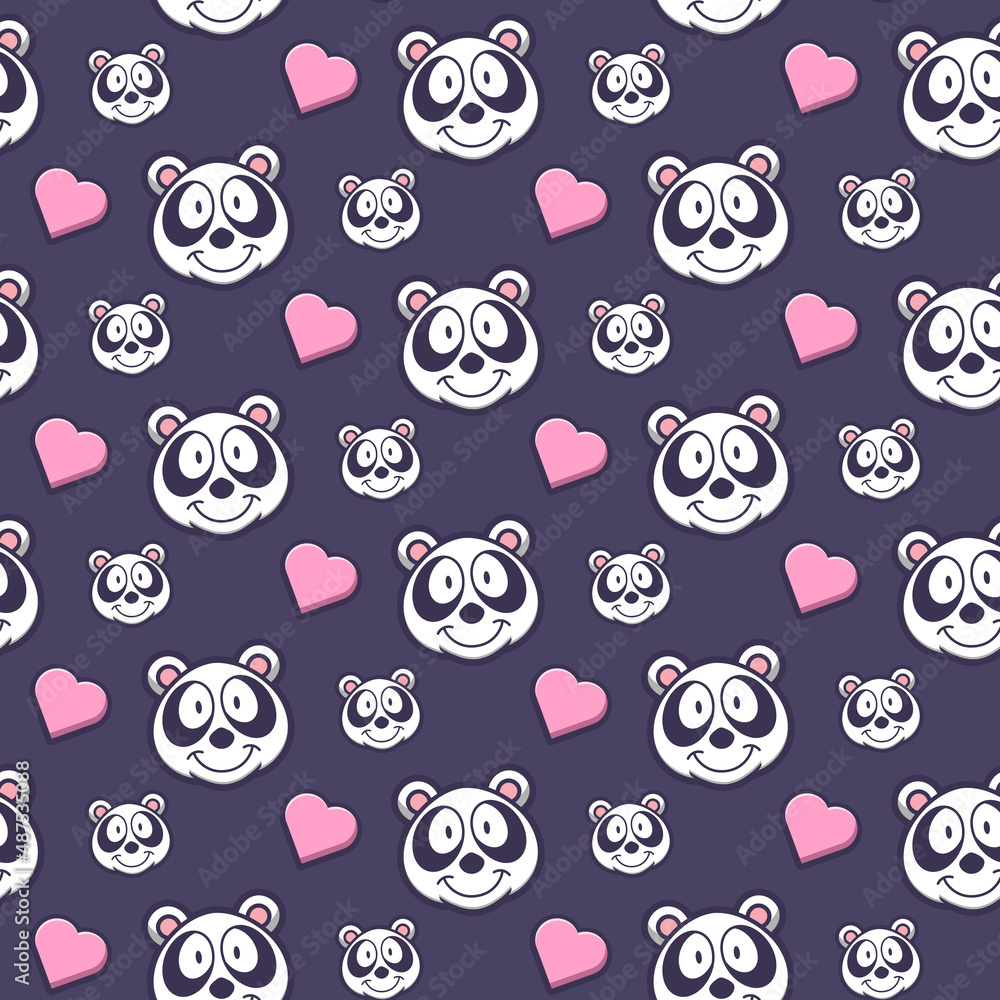 panda and love seamless pattern background