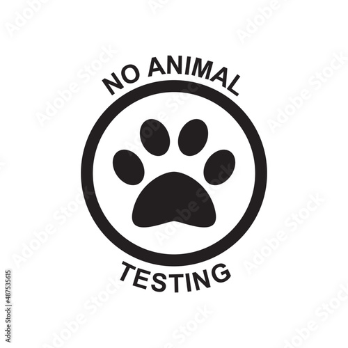 No animal testing label icon in black flat glyph, filled style isolated on white background