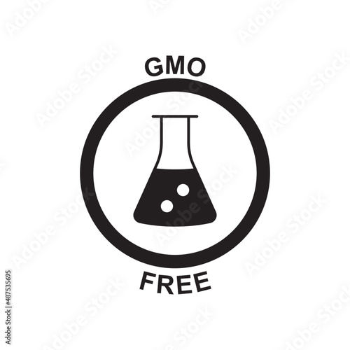 Gmo free label icon in black flat glyph, filled style isolated on white background
