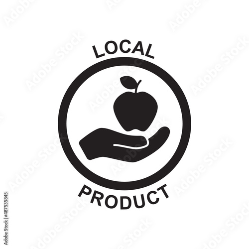 local product label icon in black flat glyph, filled style isolated on white background