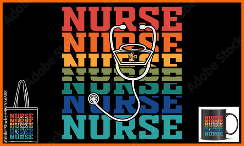 Nurse t-shirt Design and colorful designs. Nurse t-shirt Design in the Black background. Graphics for the print products, t-shirt, vintage sports apparel, Vector illustration, fashion, badge.

