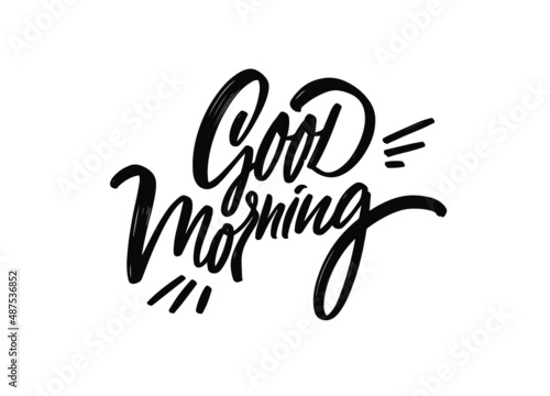 Good Morning phrase. Black color lettering text. Vector modern calligraphy.