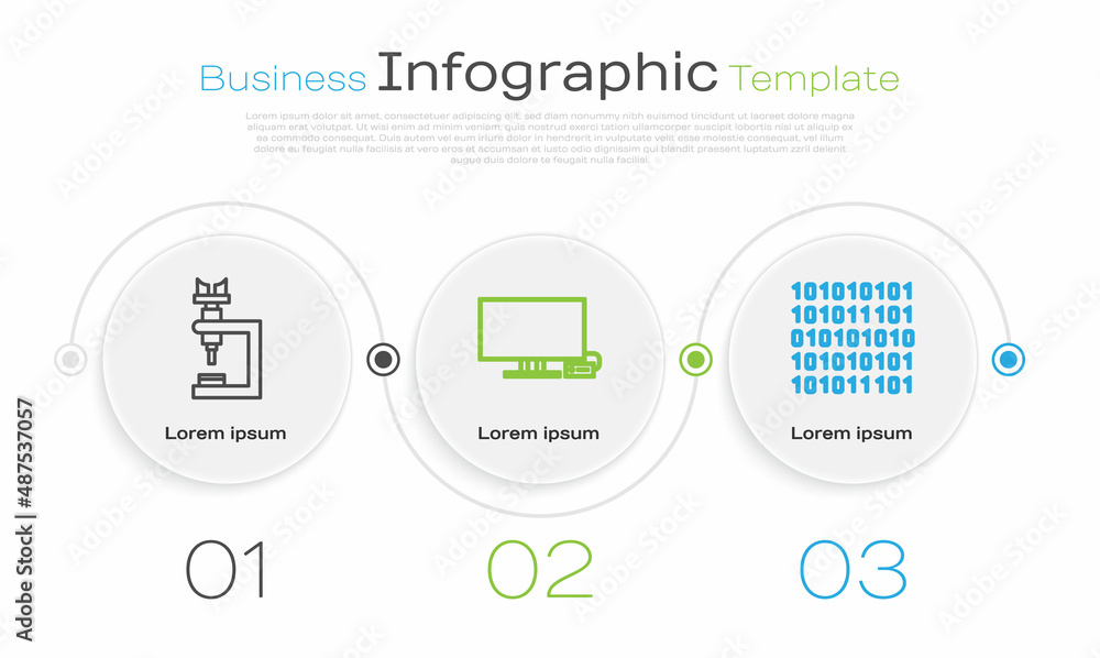 Set line Microscope, Smart Tv and Binary code. Business infographic template. Vector Set line Microscope, Smart Tv and Binary code. Business infographic template. Vector