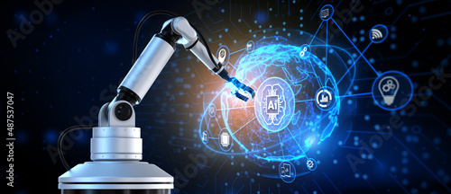 AI Artificial intelligence smart industry 4.0. Cobot robotic arm 3d render. photo