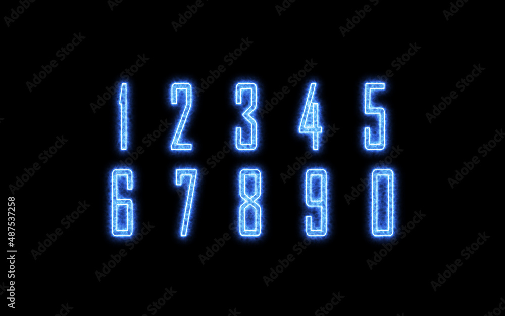 Blue Numbers  with Ghost Smoke Effect. Digits Set For Cinematic tittles and Spooky Project	
