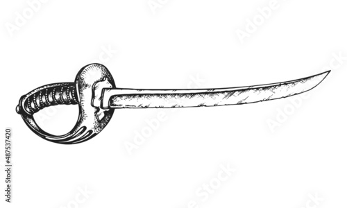 Pirate Cutlass Boarding Sword. Print or Tattoo Design. Hand Drawn Vector Illustration photo