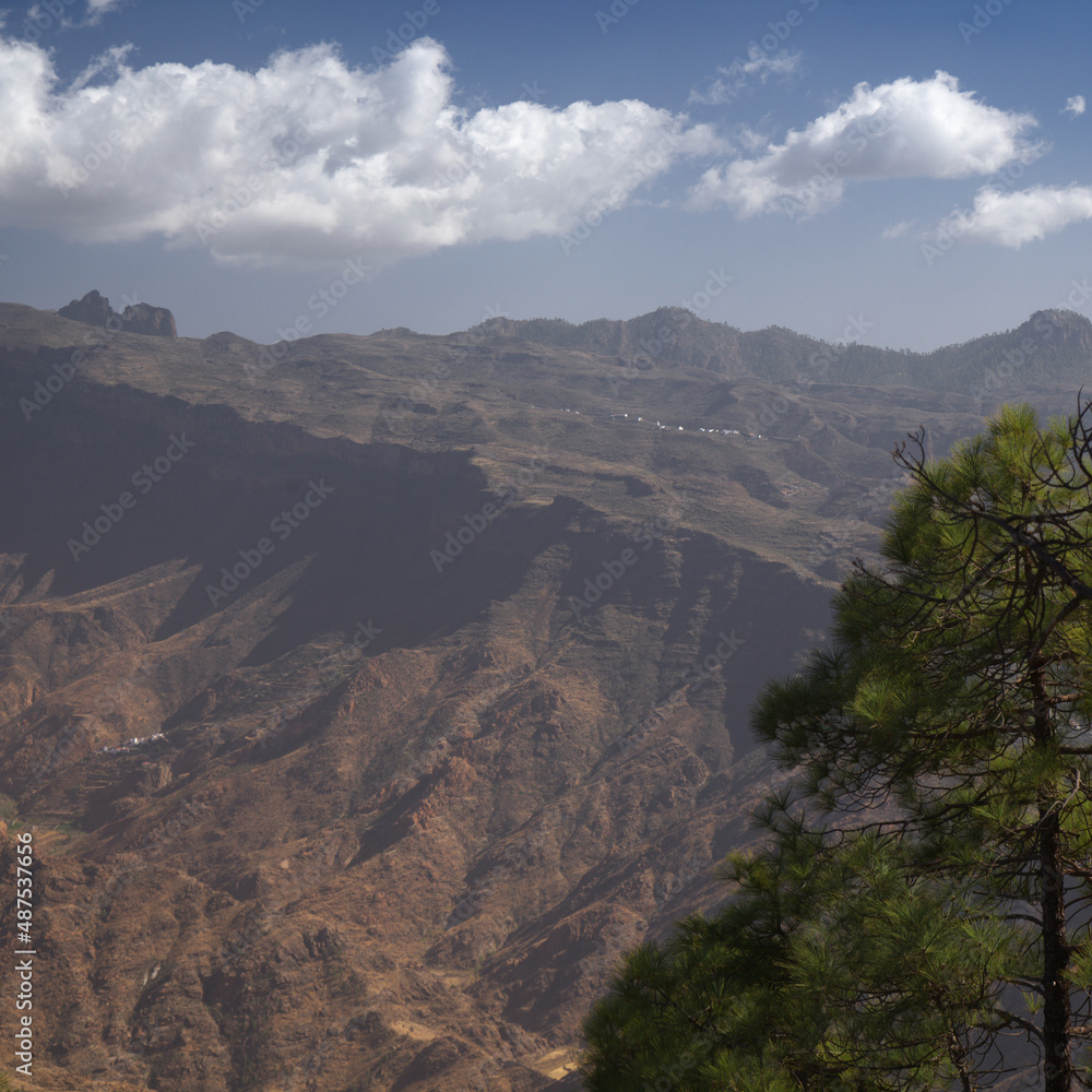 Gran Canaria, landscape of the mountainous part of the island in the Nature Park Tamadaba, 
hiking route to Faneque, the tallest over-the-sea cliff of Europe
