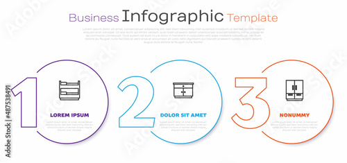 Set line Bunk bed, Furniture nightstand and Wardrobe. Business infographic template. Vector
