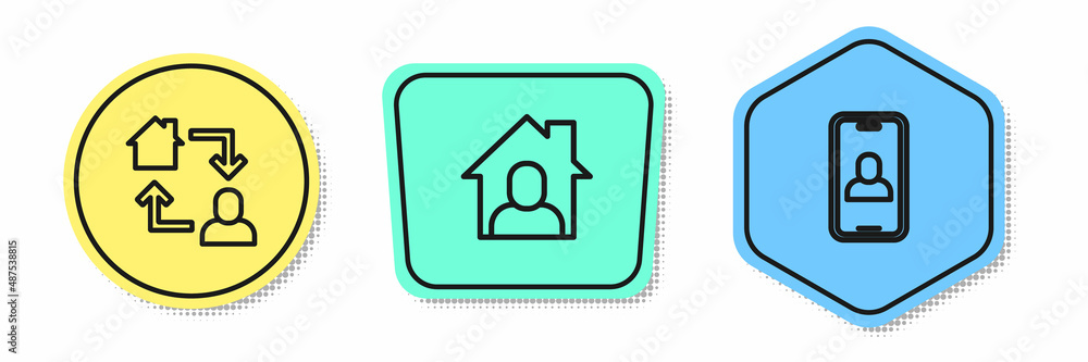 Set line Online working, and Video chat conference. Colored shapes. Vector Set line Online working, and Video chat conference. Colored shapes. Vector