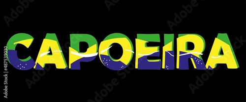 Capoeira text template. Brazilian martial art banner in brasil national flag colors.