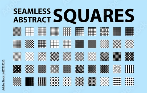 Big set of 50 seamless simple abstract checkered patterns with squares. Good for vector swatches.