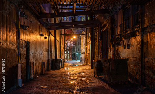 Dark abandoned alley at night downtown Vancouver