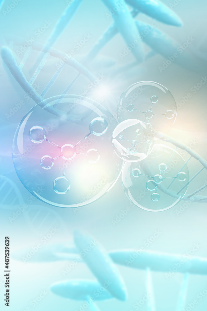 Molecule inside Liquid Bubble. skin care cosmetics, 3d illustration Molecule inside Liquid Bubble. skin care cosmetics, 3d illustration