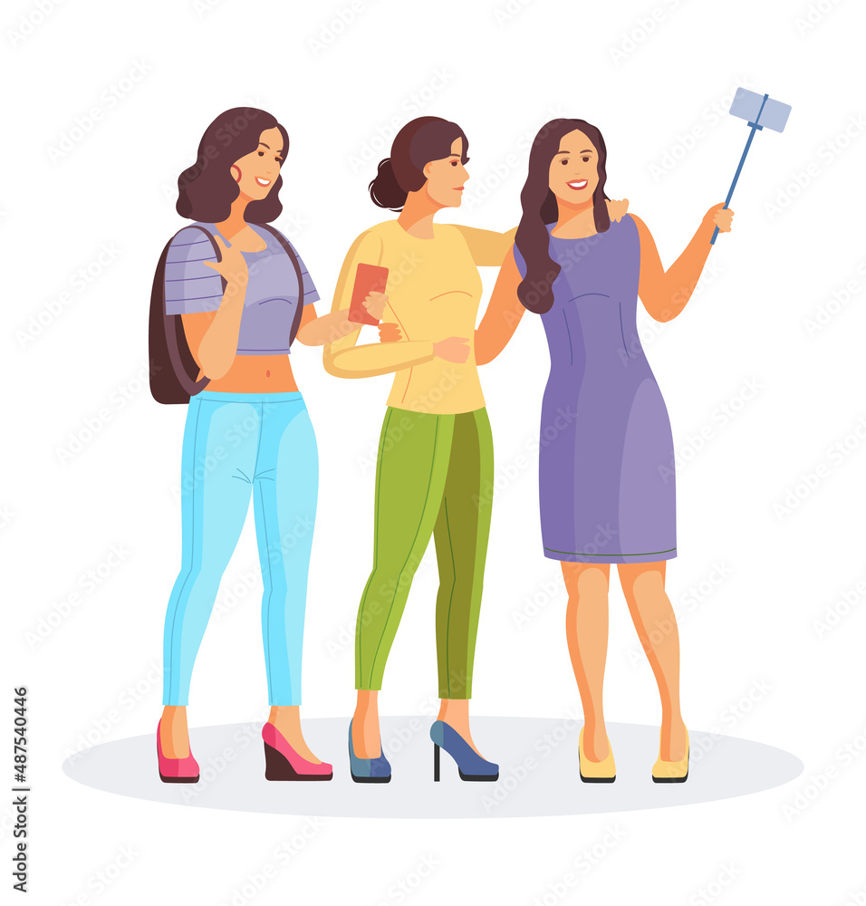 Group best friends, young woman smiling take a selfie. Group best friends, young woman smiling take a selfie.
