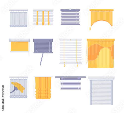 Window blinds horizontal vertical closed open set.
