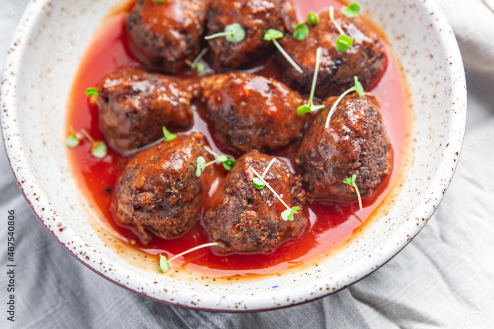 meatballs tomato sauce meat beef veal pork lamb fresh meal food diet snack on the table copy space food background meatballs tomato sauce meat beef veal pork lamb fresh meal food diet snack on the table copy space food background