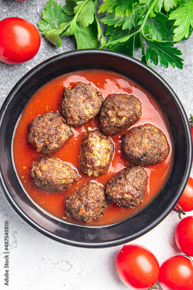 meatballs tomato sauce meat beef veal pork lamb fresh meal food diet snack on the table copy space food background meatballs tomato sauce meat beef veal pork lamb fresh meal food diet snack on the table copy space food background