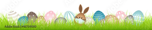 Wiese Hasenei Maske & Ostereier Muster Banner Grün/Retro