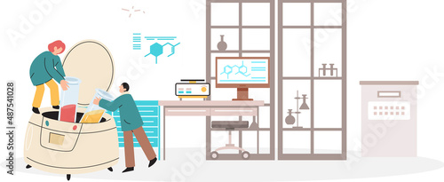 Scientist conducts scientific researches, virology in lab, holding vaccine, syringe and wearing medical suit. Coronavirus vaccine complete development. Medicines for treatment, doctor with injection