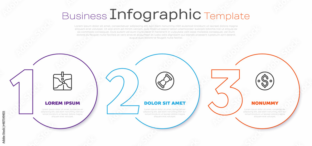 Set line Intersection point, Old hourglass with sand and Dollar symbol. Business infographic template. Vector Set line Intersection point, Old hourglass with sand and Dollar symbol. Business infographic template. Vector