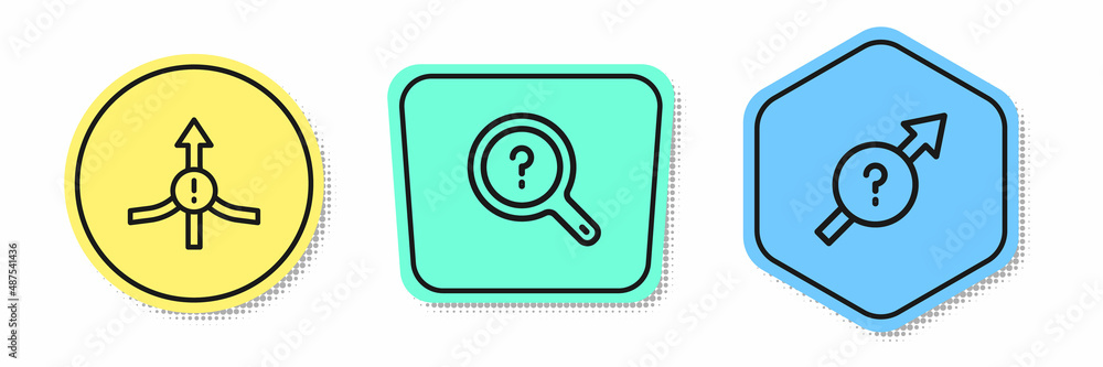 Set line Arrow, Unknown search and . Colored shapes. Vector Set line Arrow, Unknown search and . Colored shapes. Vector