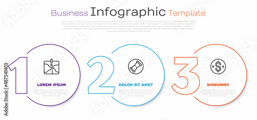 Set line Intersection point, Old hourglass with sand and Dollar symbol. Business infographic template. Vector