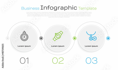Set line Pocket watch, Wrist and Locket on necklace. Business infographic template. Vector