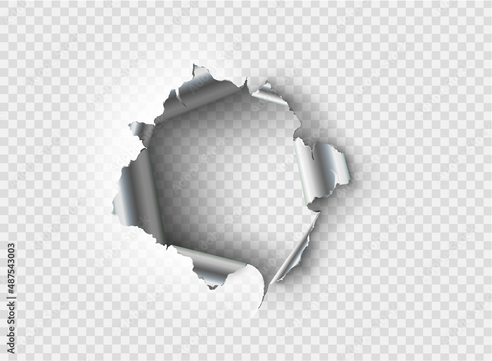 ragged Hole torn in ripped metal on transparent background - obrazy, fototapety, plakaty 
