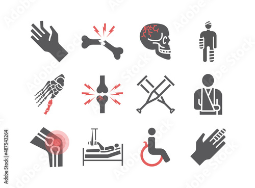 Bone Fractures icons. Treatment. Infographic. Vector illustrations