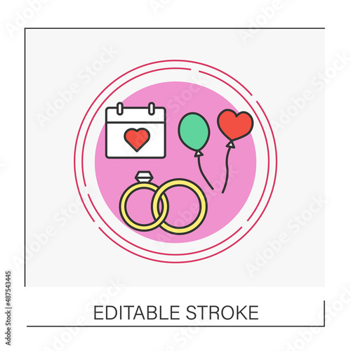  Rings concept line icon. Wedding service, couple exchanging rings. Eternal love and commitment symbol. Wedding. Vector isolated conception metaphor illustration
