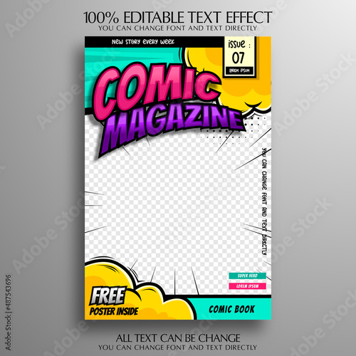 Comic magazine template with editable text effect