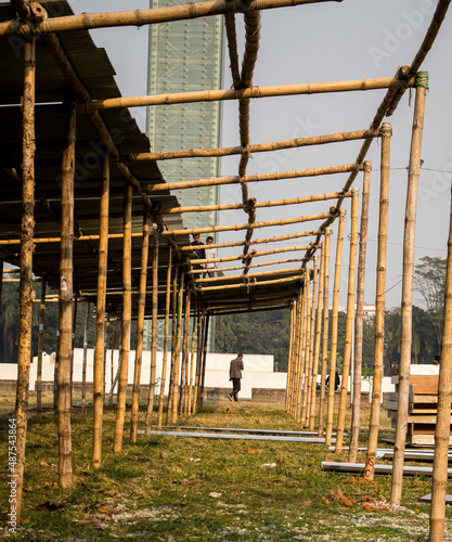 Preparation of book fair 2022, People working hard for the book fair 2022. This image was captured by me on February 9, 2022, from Dhaka, Bangladesh.