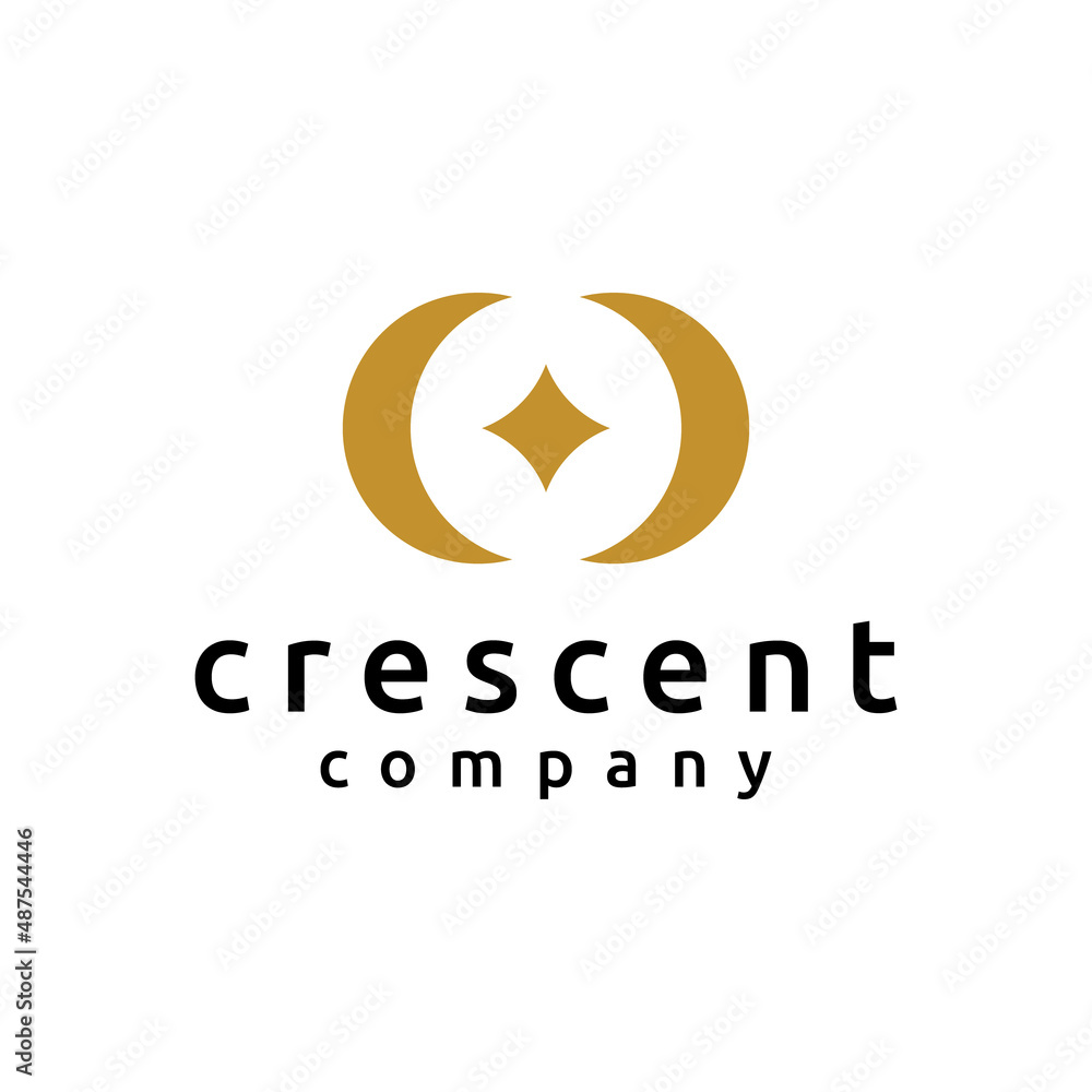 double crescent moon with star logo design double crescent moon with star logo design