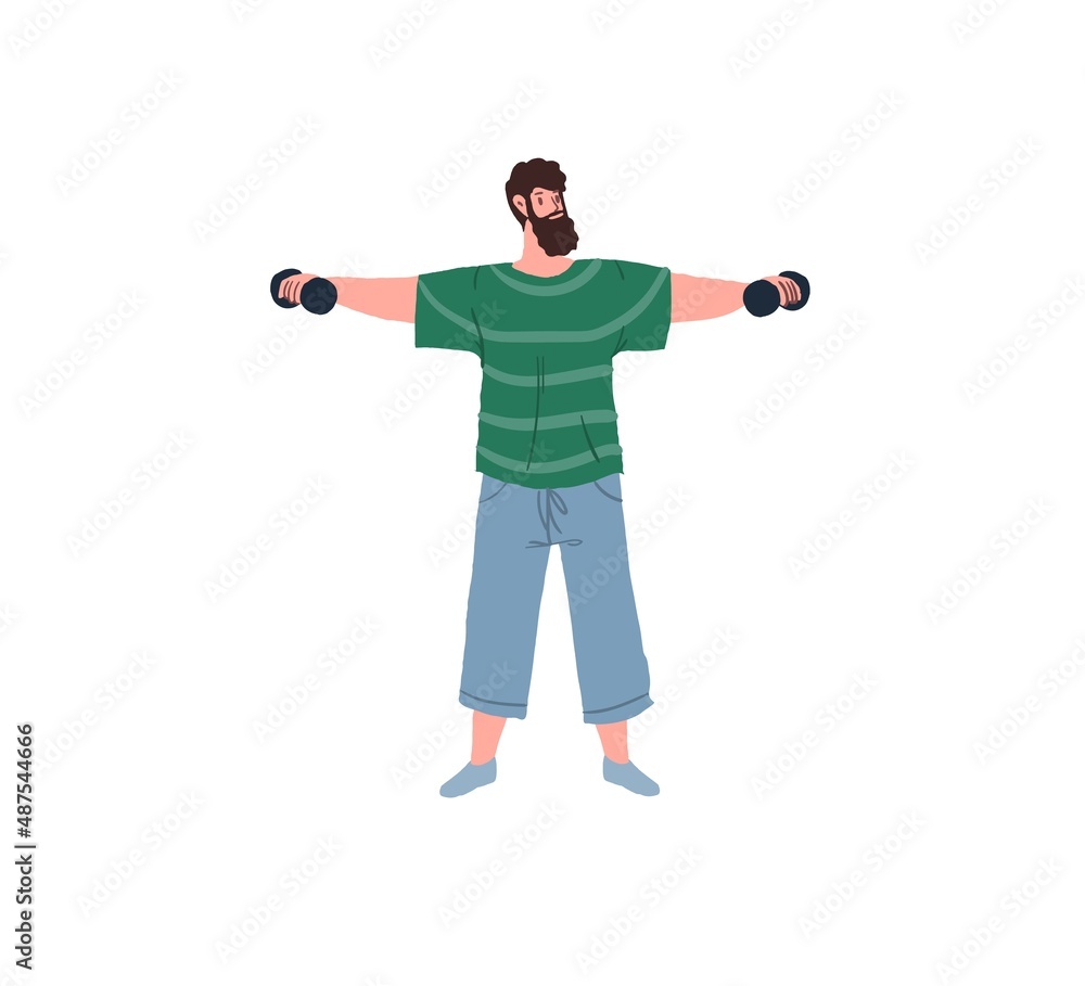 Vector flat cartoon man character enjoy sport activities,doing workout with dumbbells isolated on empty background,healthy sporty lifestyle social concept,web site ad banner design Vector flat cartoon man character enjoy sport activities,doing workout with dumbbells isolated on empty background,healthy sporty lifestyle social concept,web site ad banner design