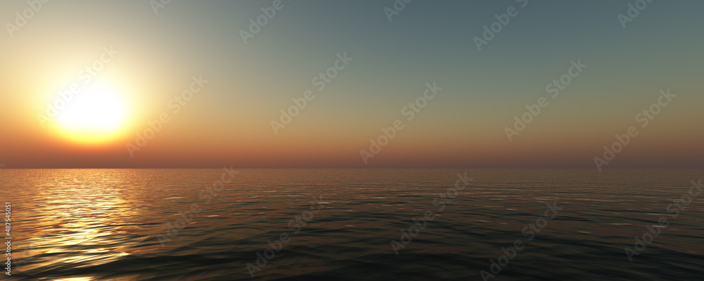 Fototapeta premium sunset sea sun ray clear sky. 3d rendering